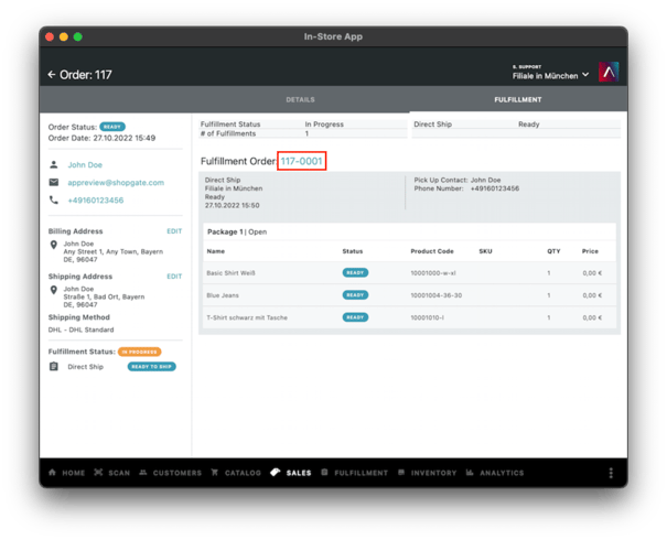 Fulfillment order menu