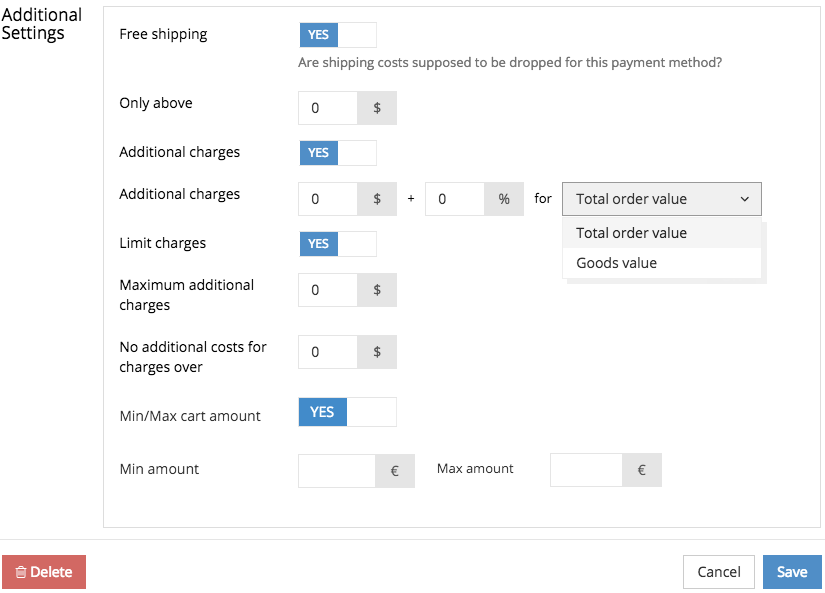 Setting up additional fees and discounts of a payment