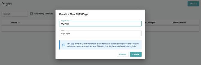 Pages 2.0 Create Page