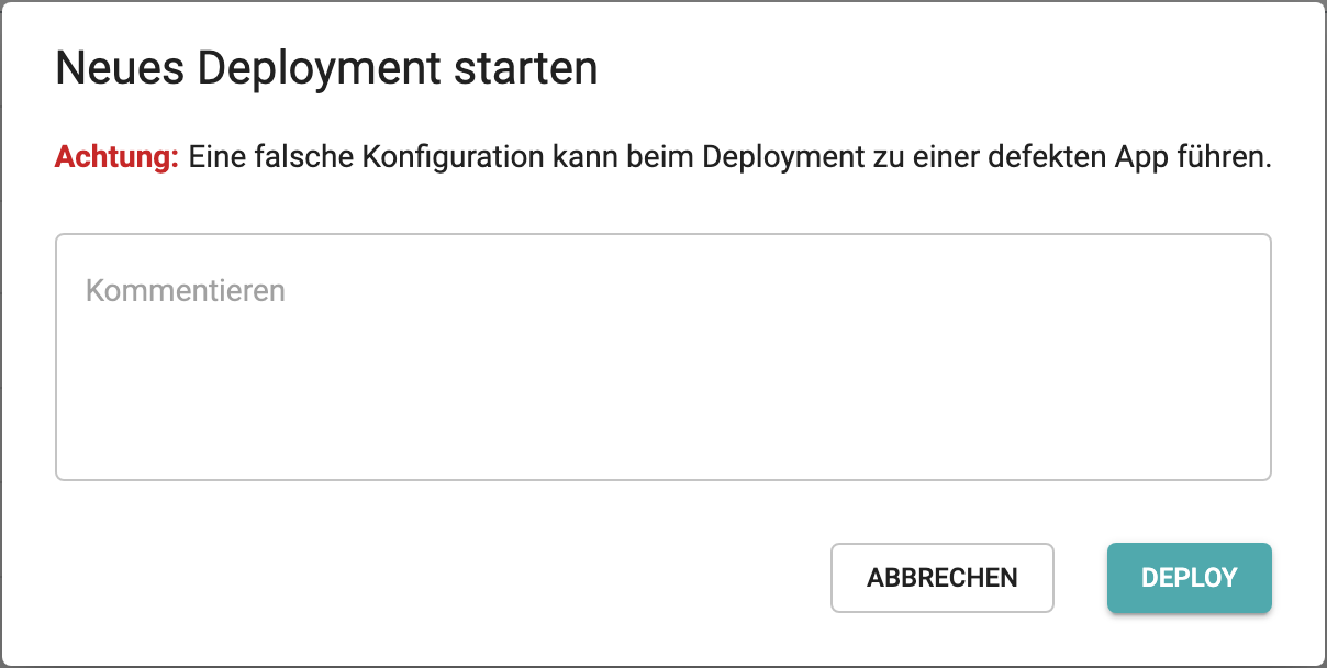 Dialog Neues Deployment starten