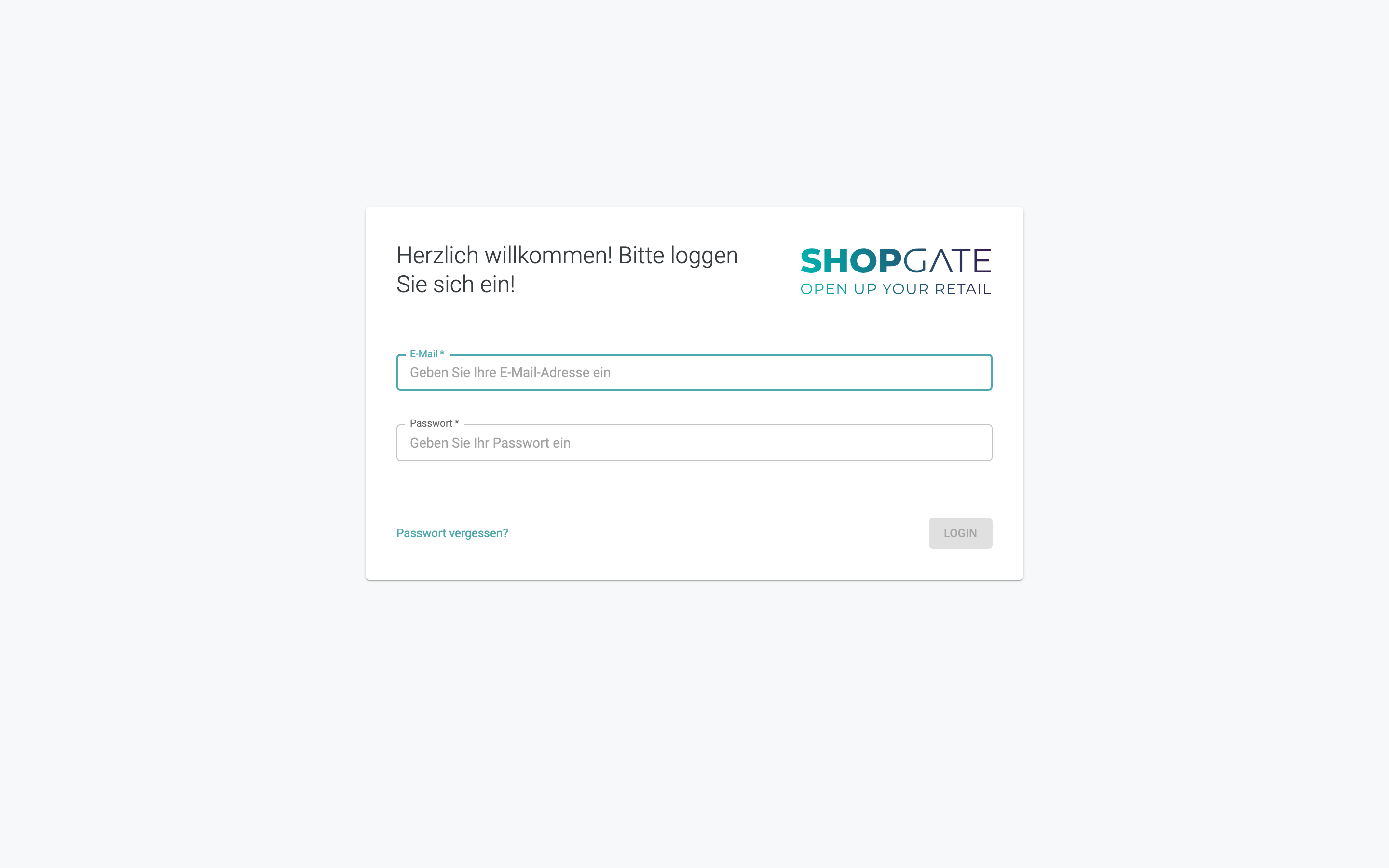 Anmeldeseite des Shopgate Admin