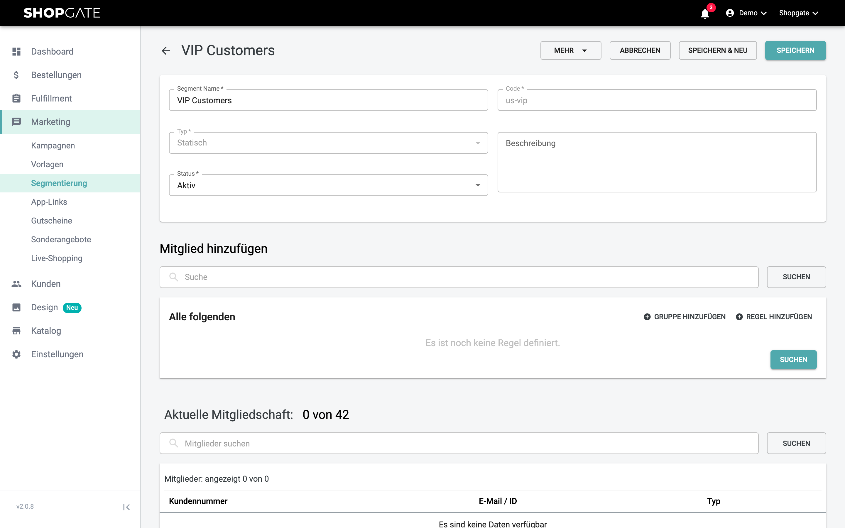 CSV-Import und -Export eines Segments