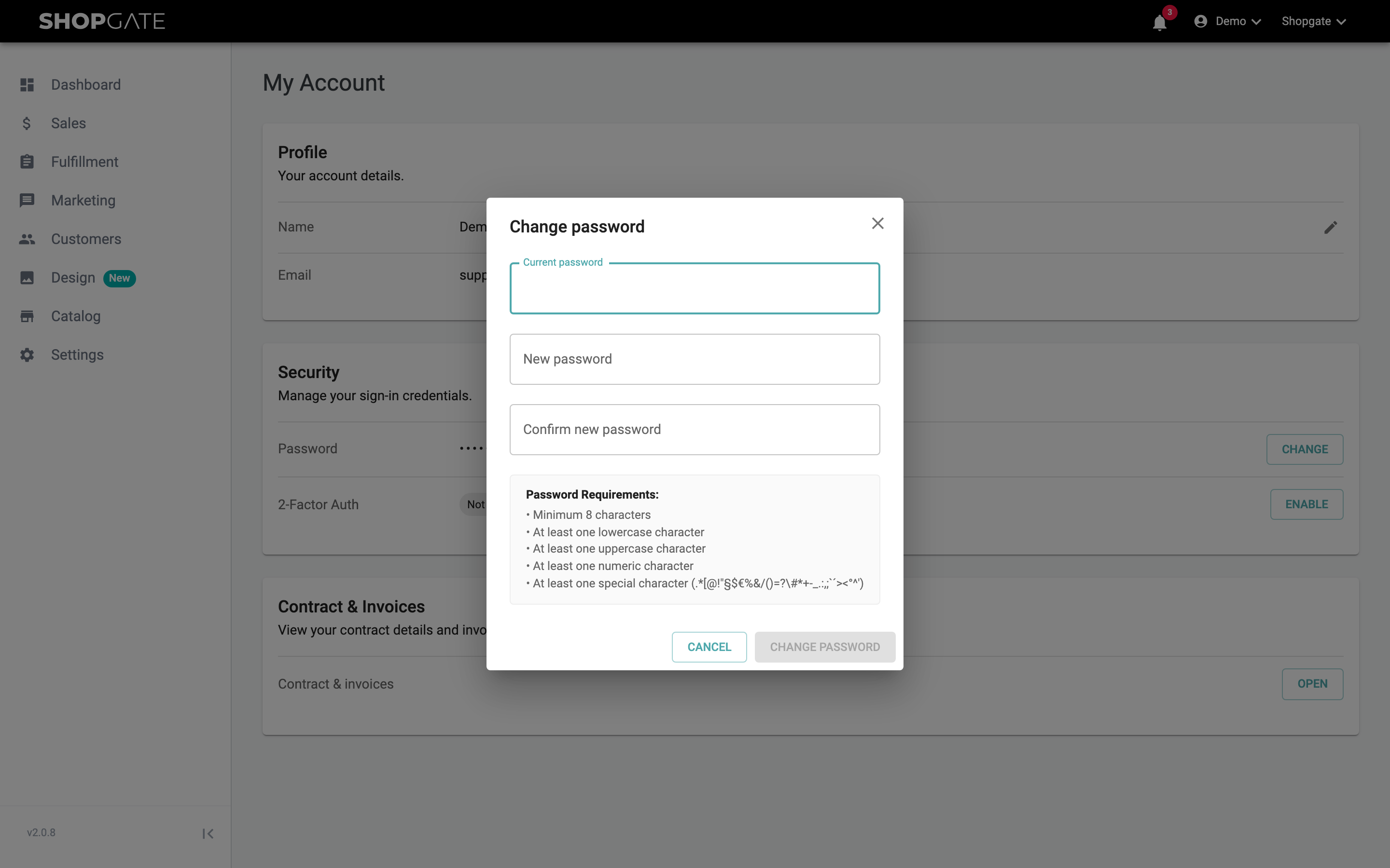 Change password dialog