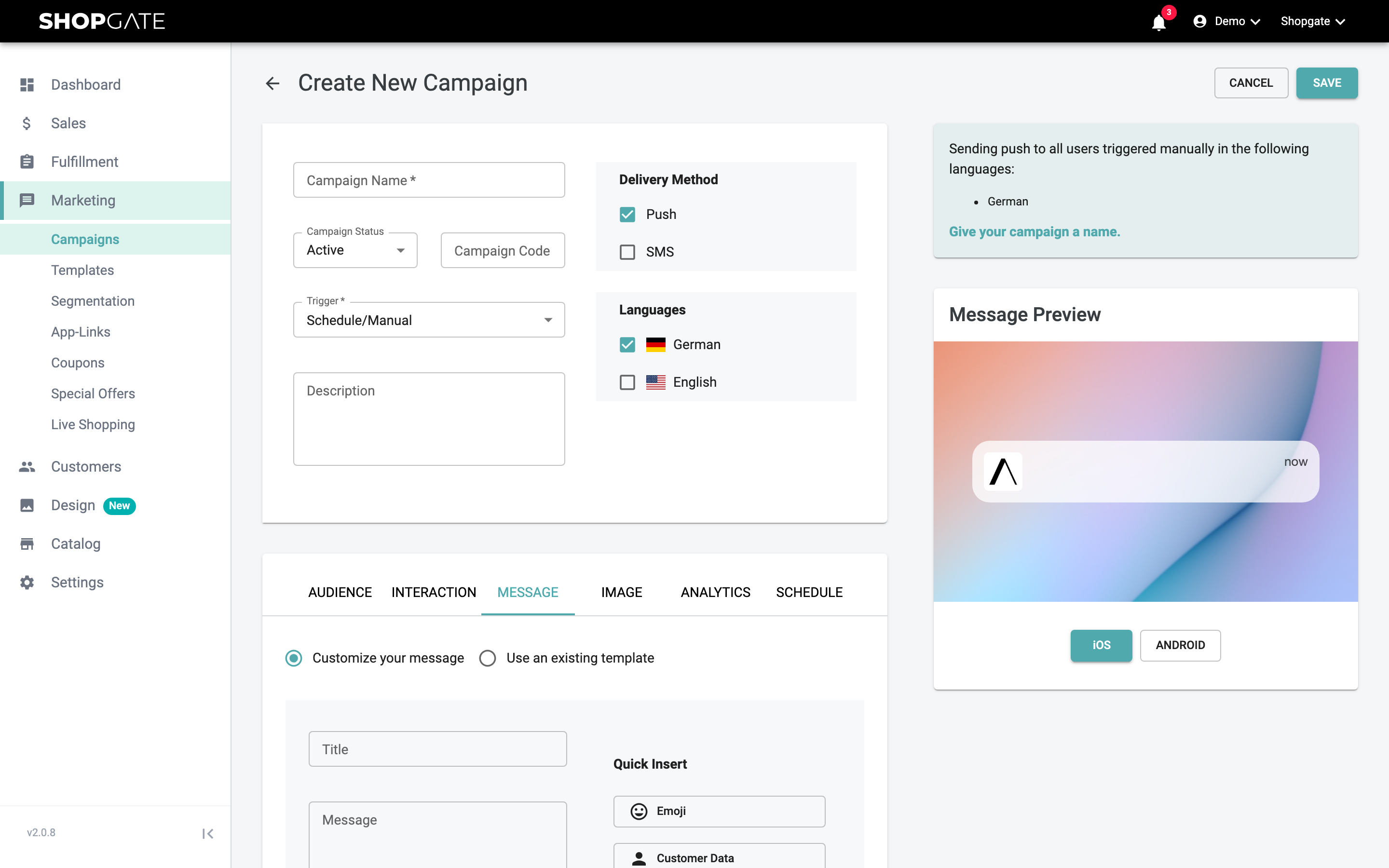 Inserting the First Name variable into the message