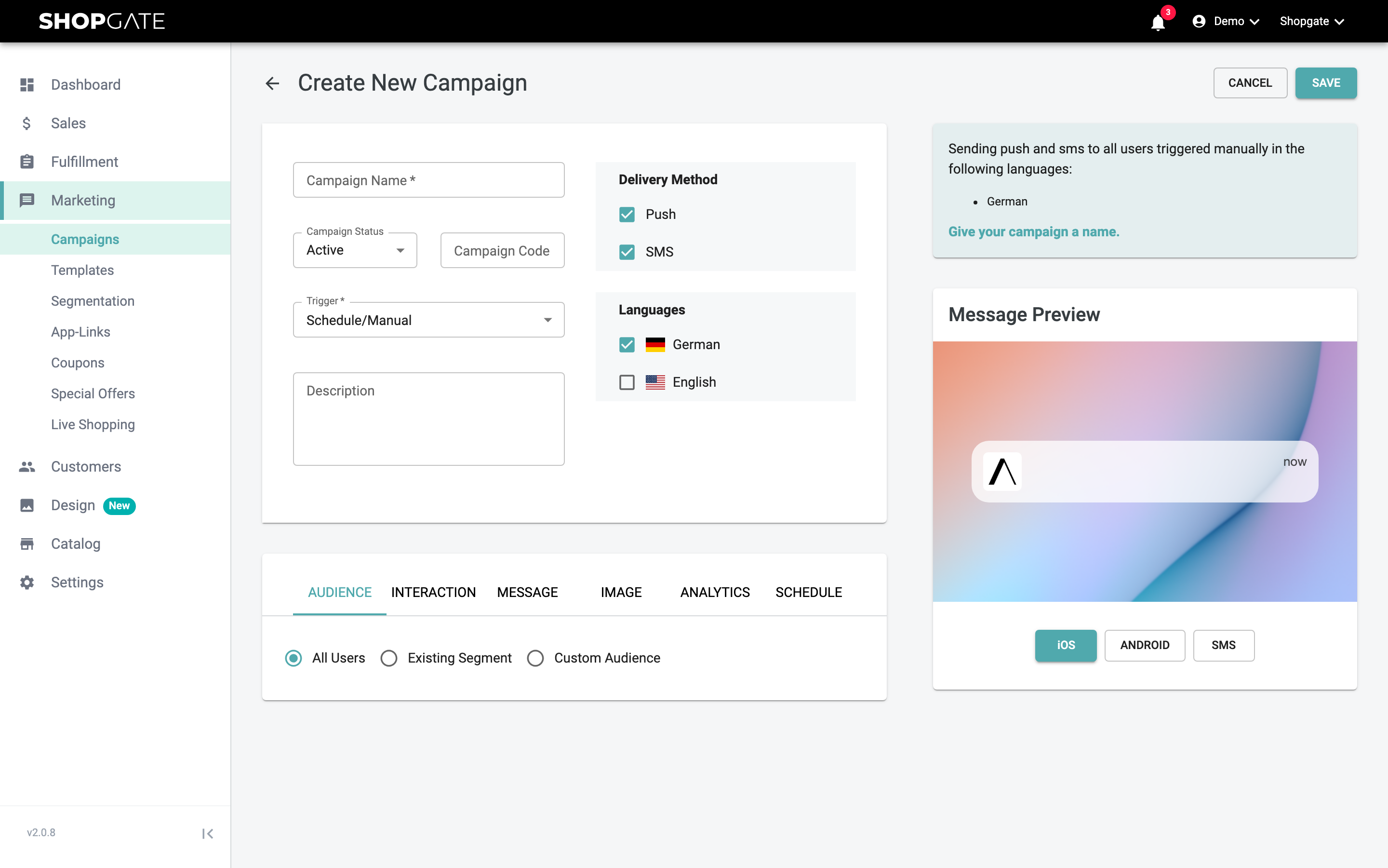 Create a new SMS campaign