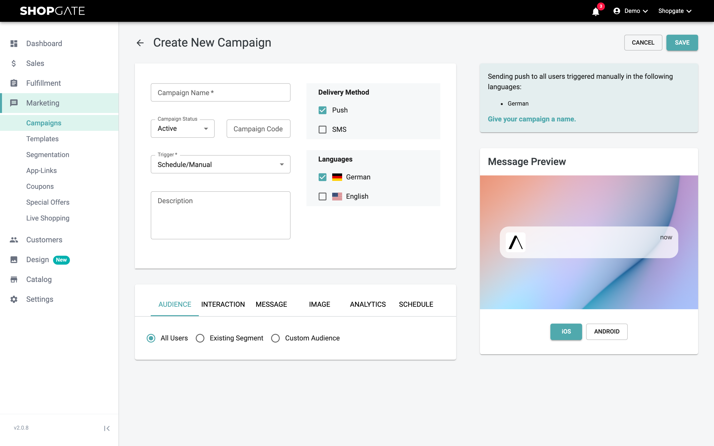Form for creating a new campaign