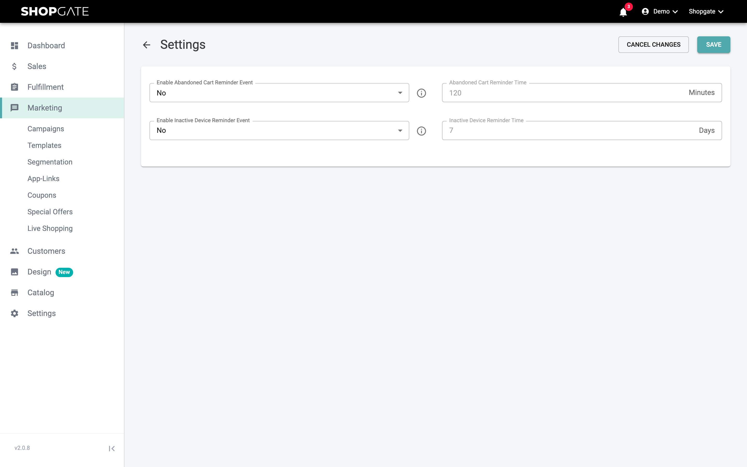 Settings for the inactive device reminder