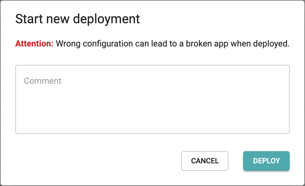 Start new deployment dialog