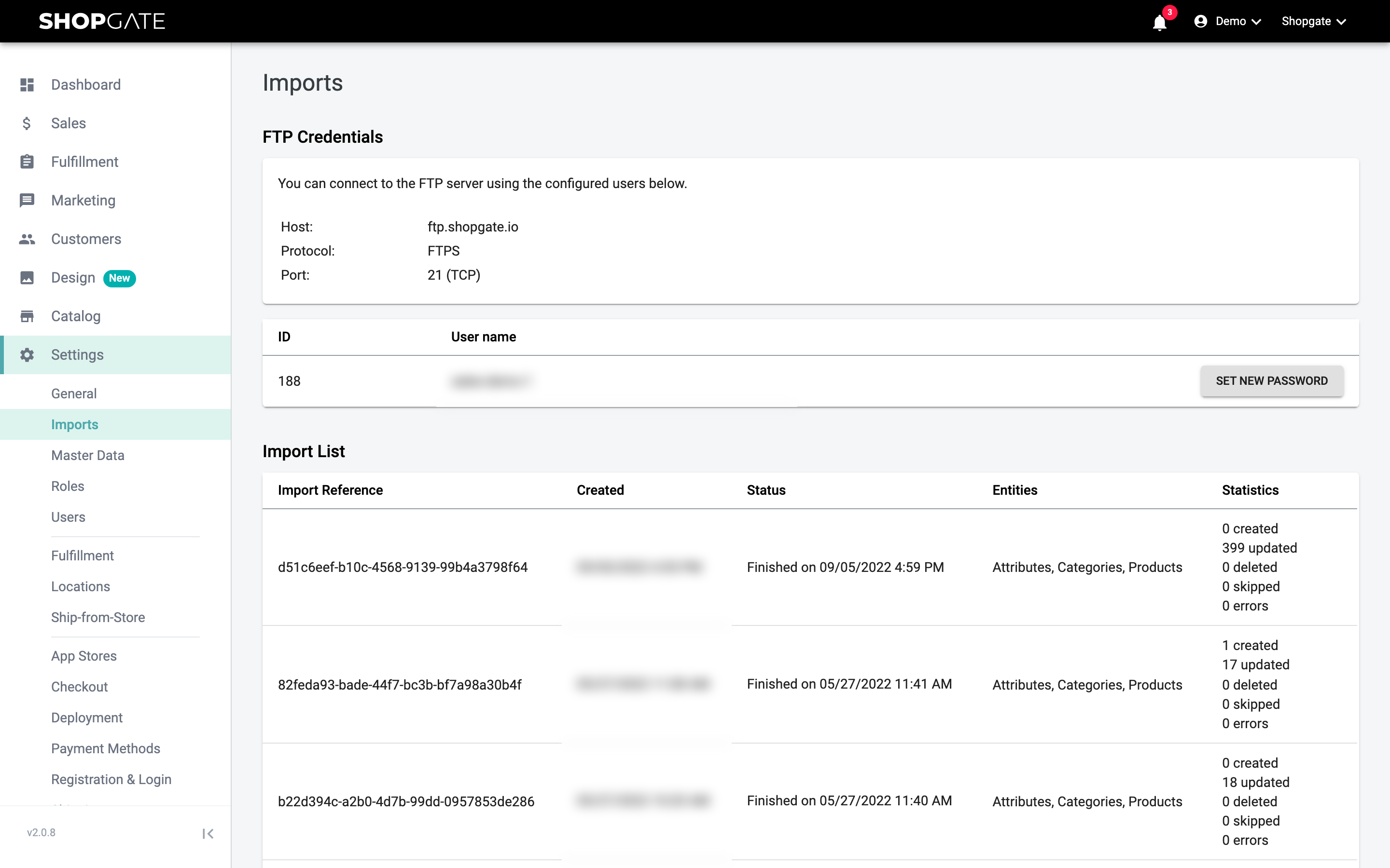 Settings › Imports in the Shopgate admin
