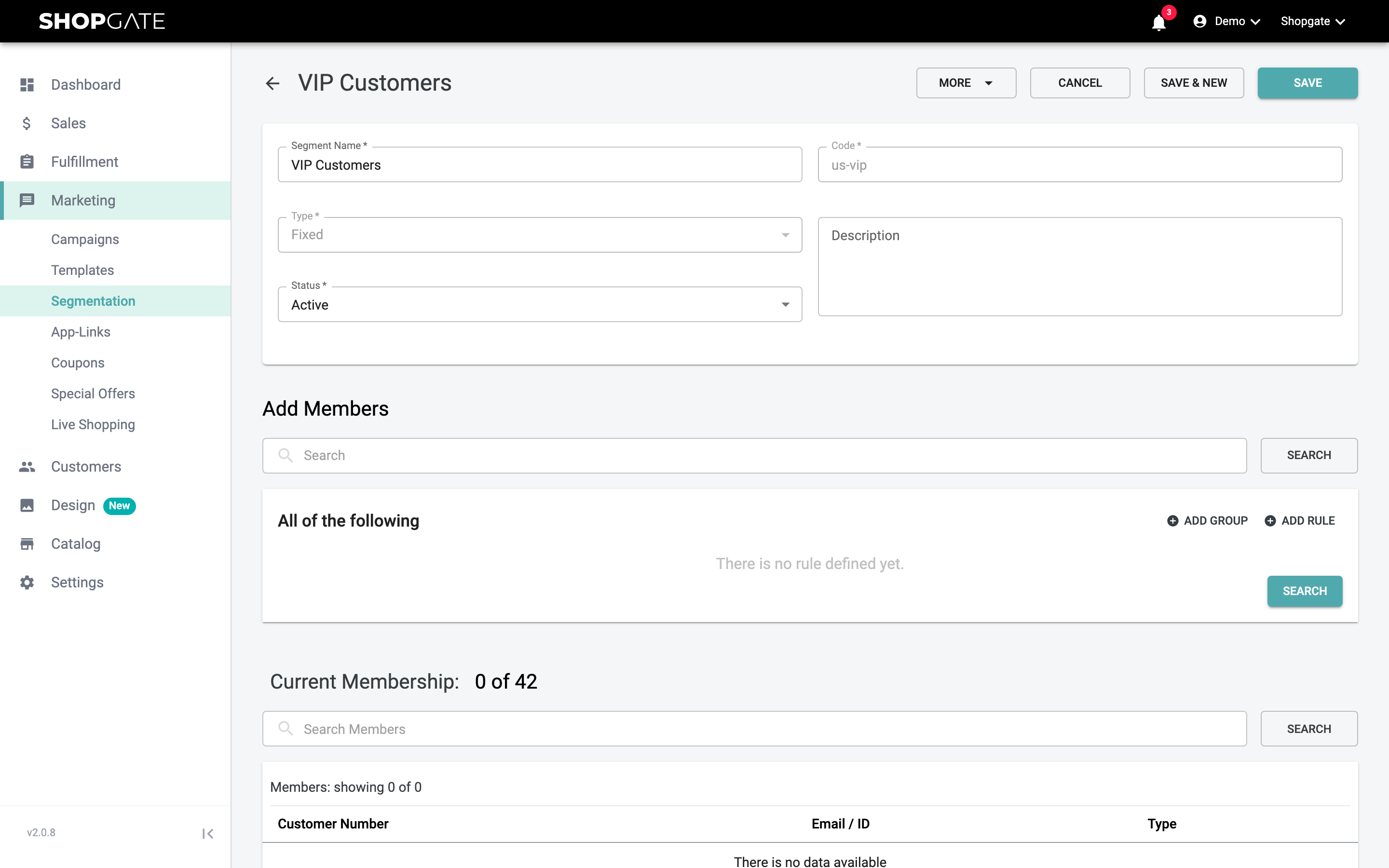 CSV import and export of a segment