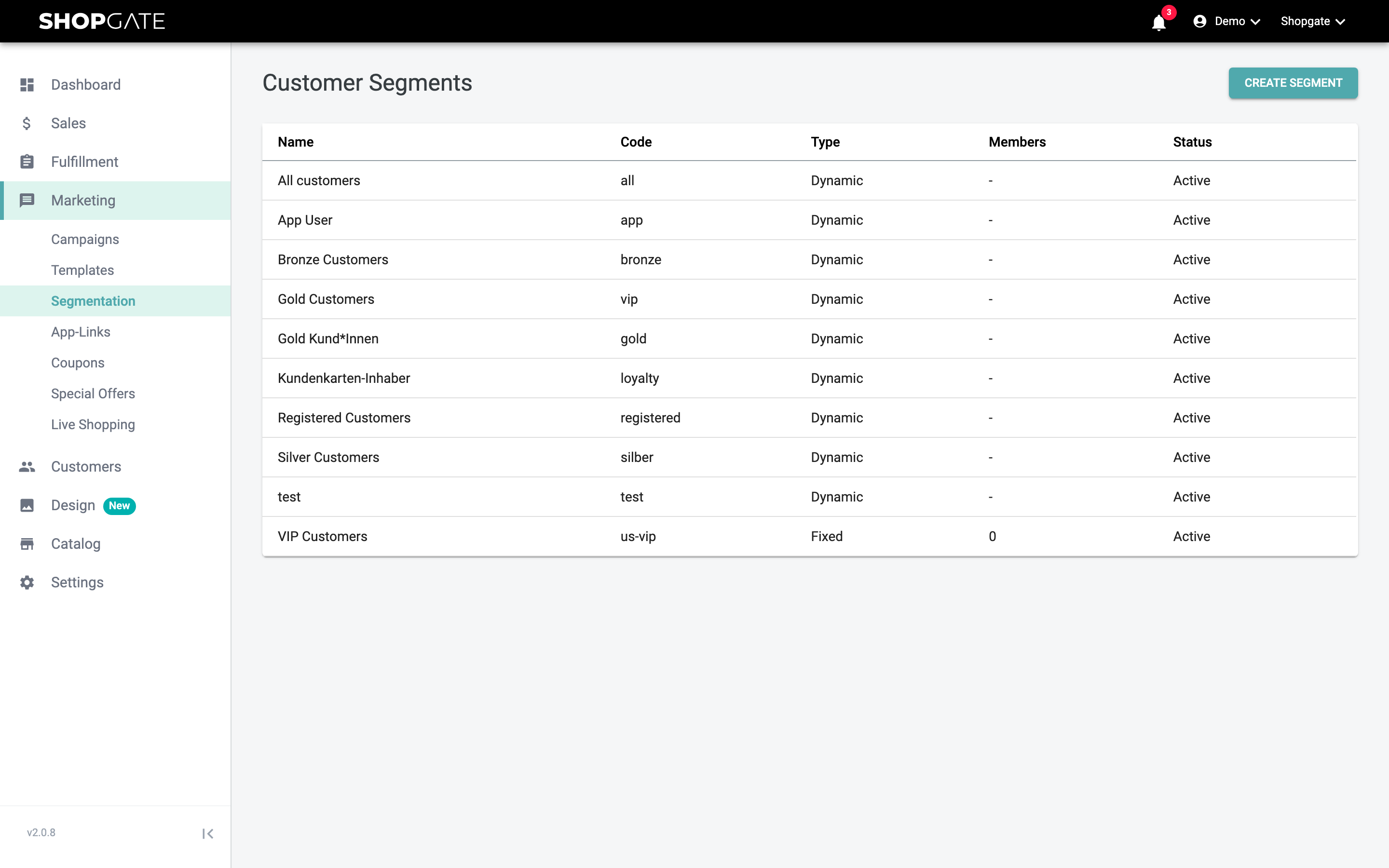 Marketing › Segmentation in the Shopgate Admin