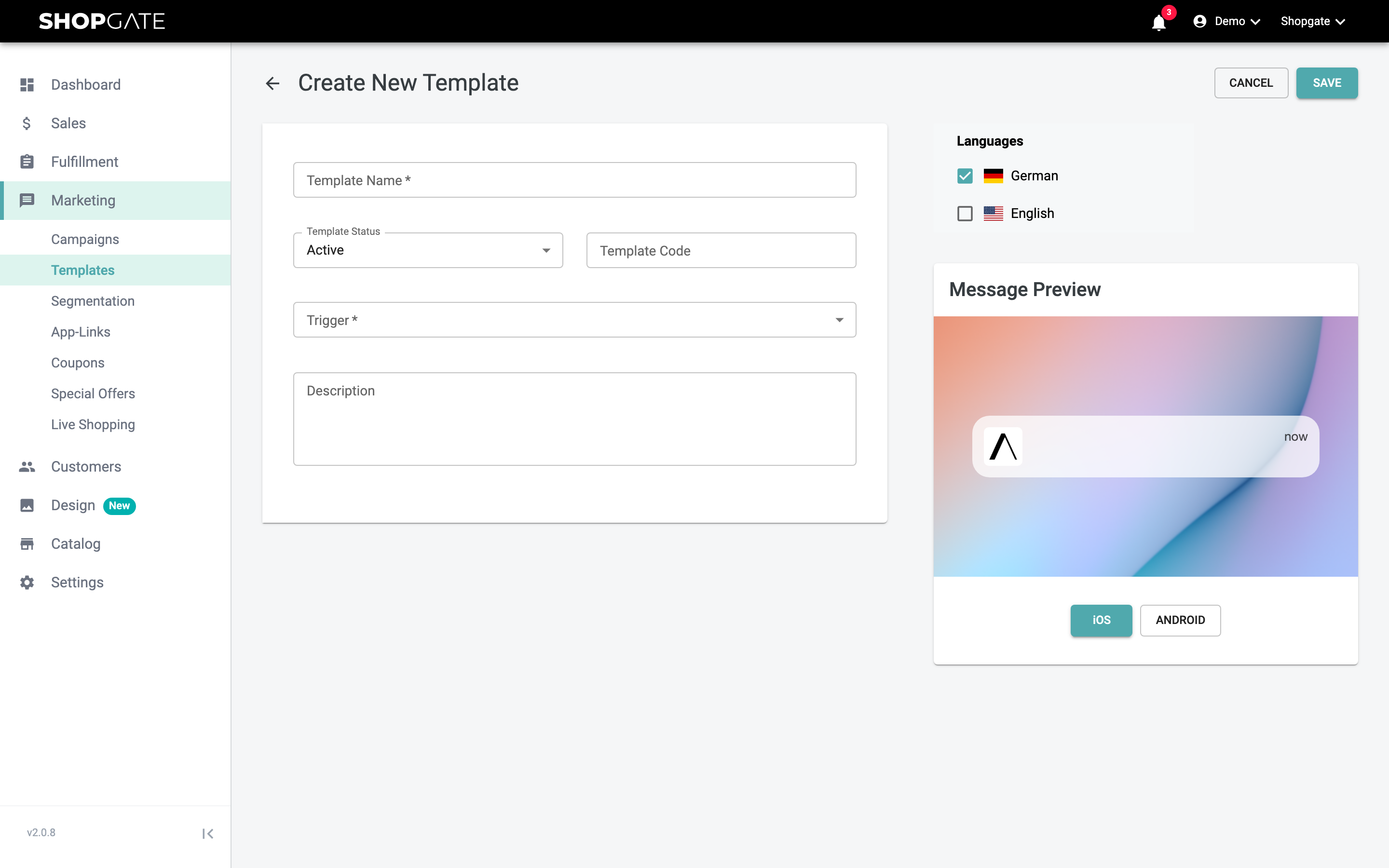 Create a new SMS template