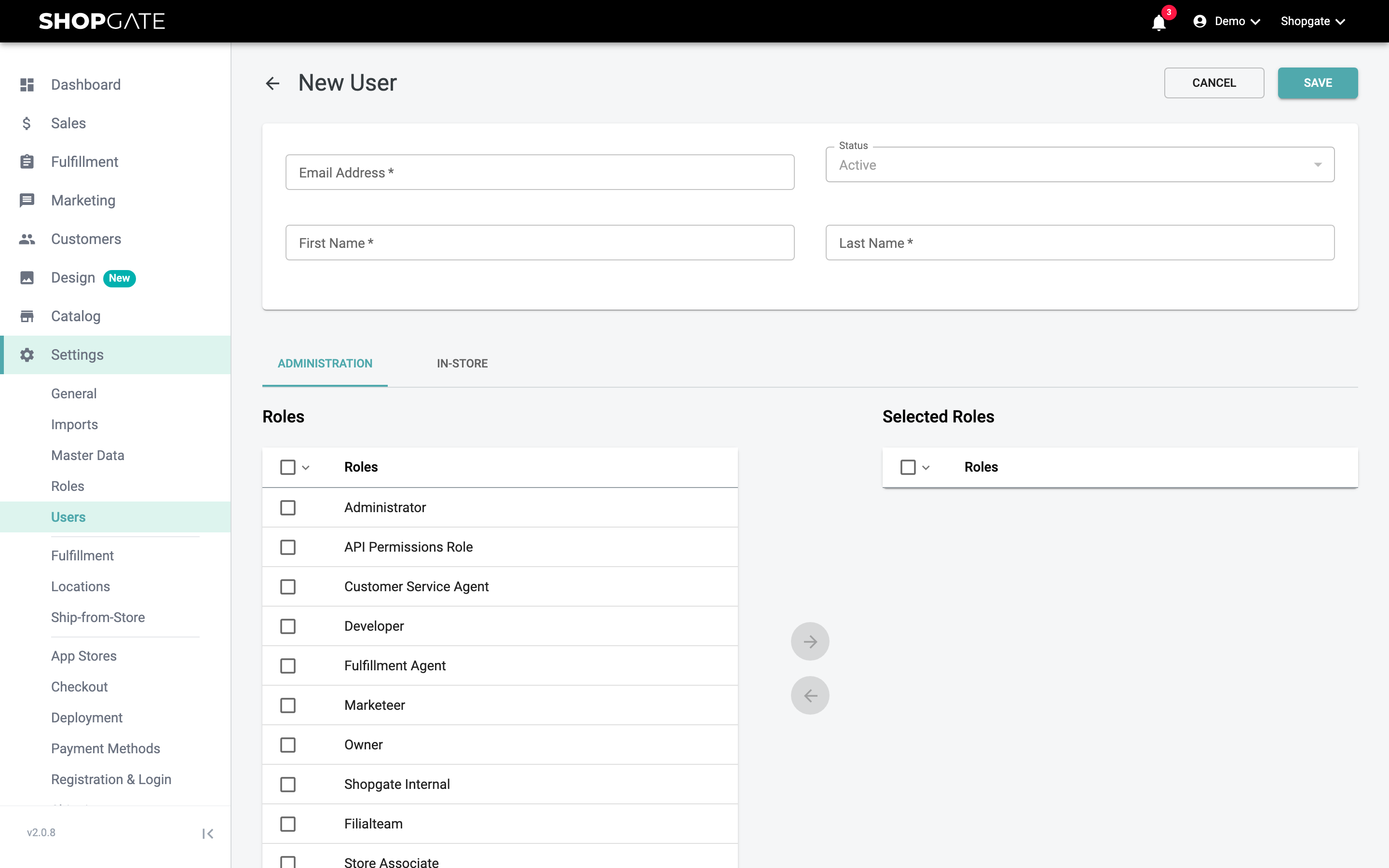 Creating a new user and assigning roles